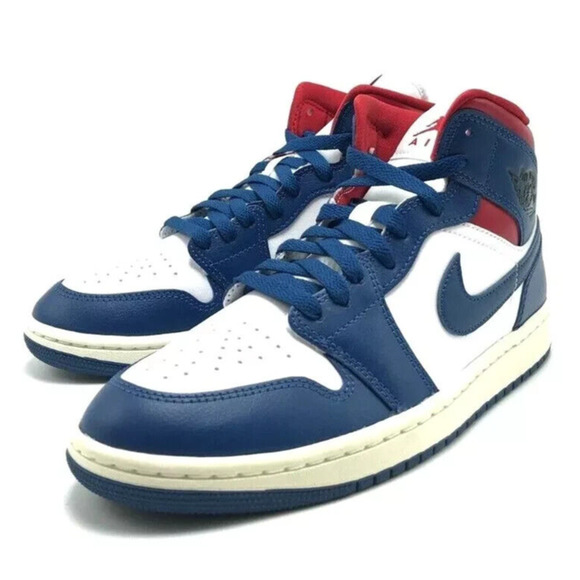 *NEW* WOMEN Nike Air Jordan 1 Mid White/French Blue-Gym Red (BQ6472 146) Size 8 - Picture 4 of 8